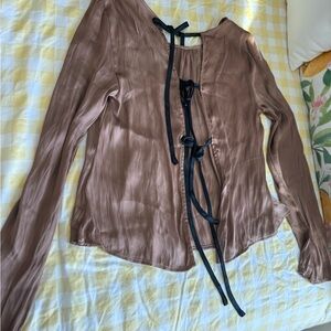 Silk blouse with black tie
